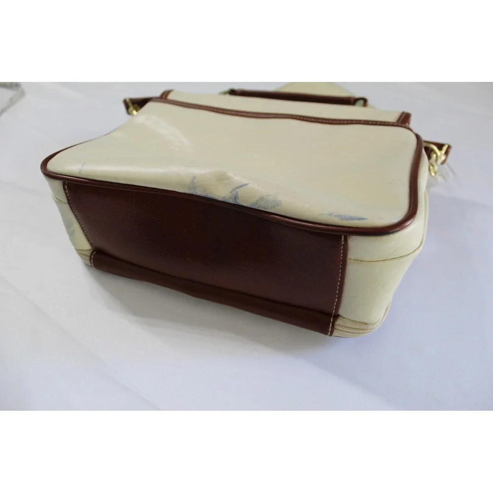 Della Prima Vintage Cream Brown Colorblock Crossbody Organizer Bag with Pouch